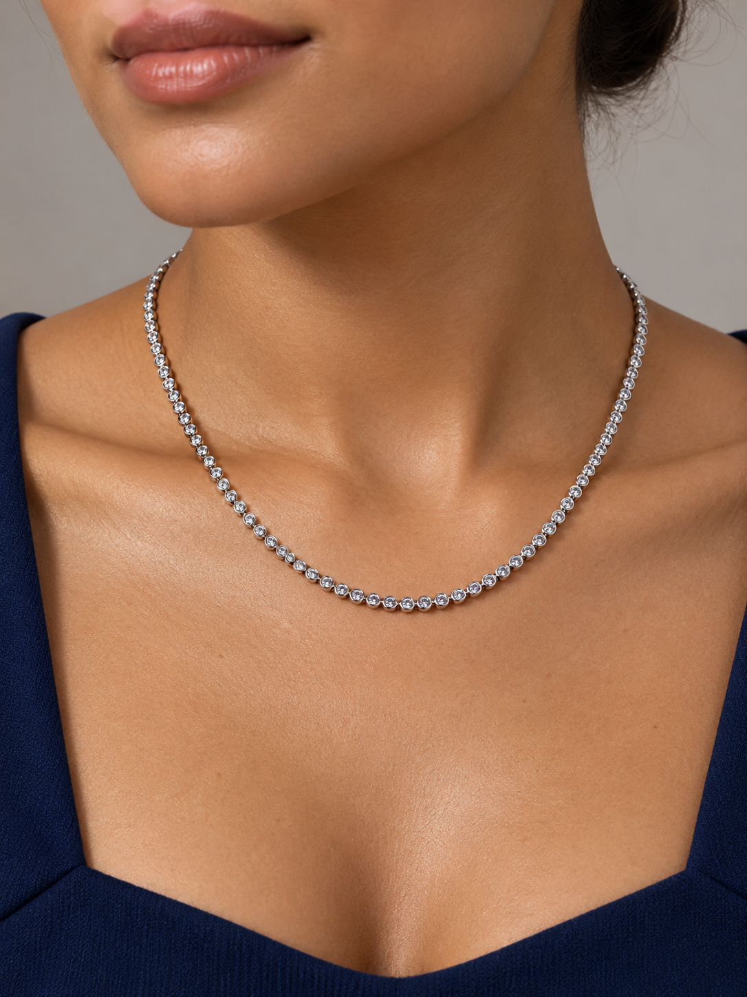 PORTOFINO BEZEL TENNIS NECKLACE (SILVER)