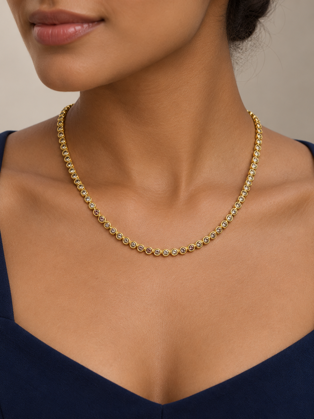PORTOFINO BEZEL TENNIS NECKLACE (GOLD)